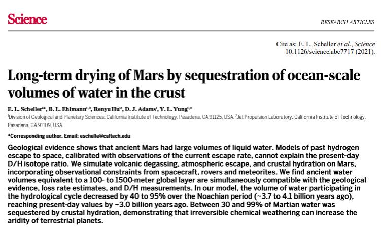 Mars' water would not have dispersed into space, but would have been almost totally trapped in the crust!