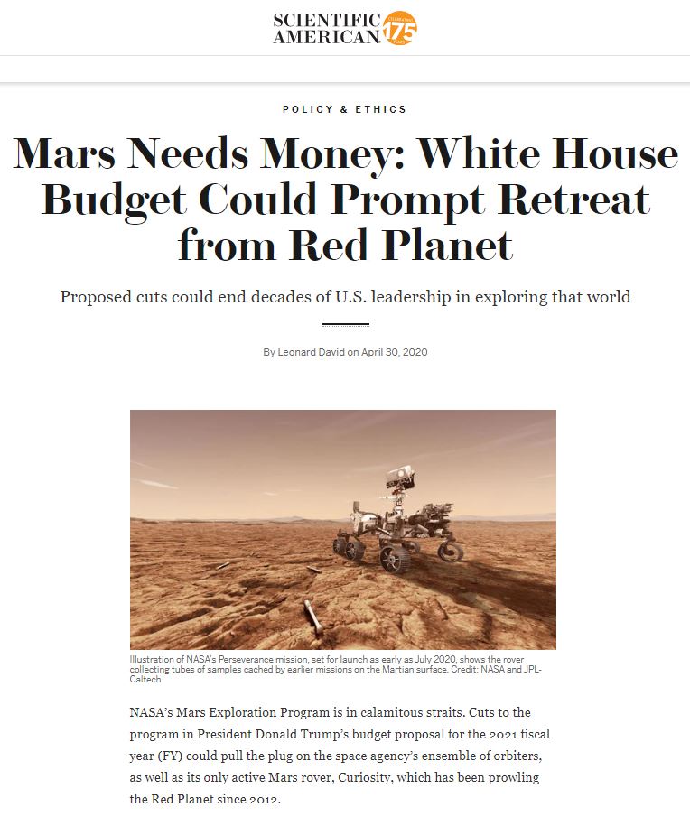 Mars requires money: White House budget may require withdrawal from Red Planet